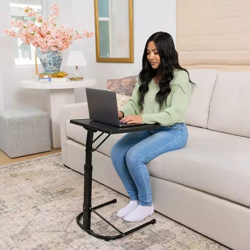 Adjustable Height Folding Tray Table Black