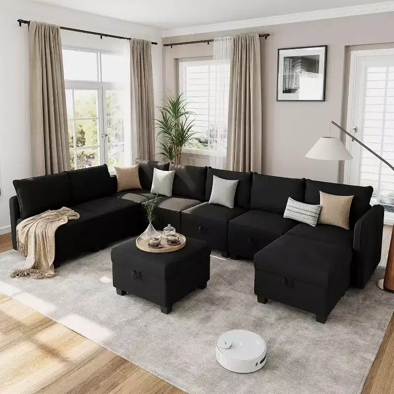 Modular Sectional Sleeper Sofa-9 Seat U-Shaped-With Storage-2 Ottomans for Living Room