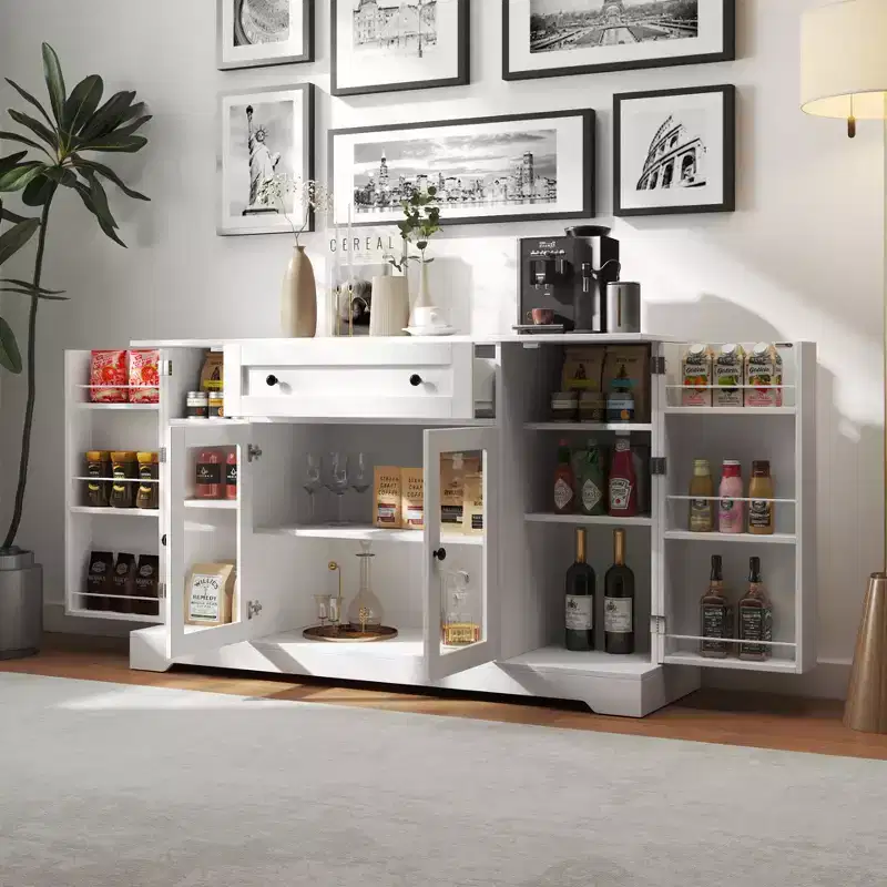 Farmhouse Sideboard Buffet Cabinet with Drawer & Adjustable Shelves