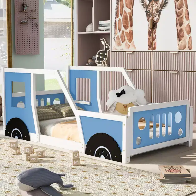 Classic Car-Shaped Platform Bed with Wheels
