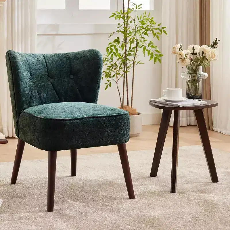 Modern Armless Velvet Chair with Tapered Wooden Legs (Multiple Colors)