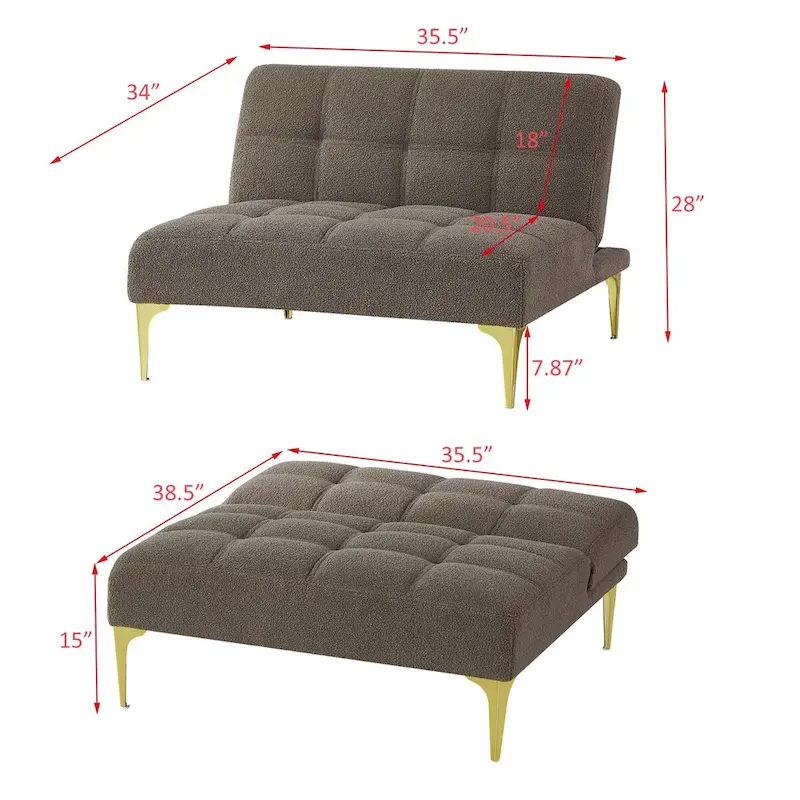 Convertible Sofa Bed Futon with Solid Wood Legs Linen Fabric Musterd Green
