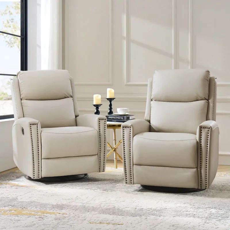 Fiacro 30.31Wide Modern Genuine Leather Wingback Swivel Rocker Recliner with Nailhead Trims, Set of 2