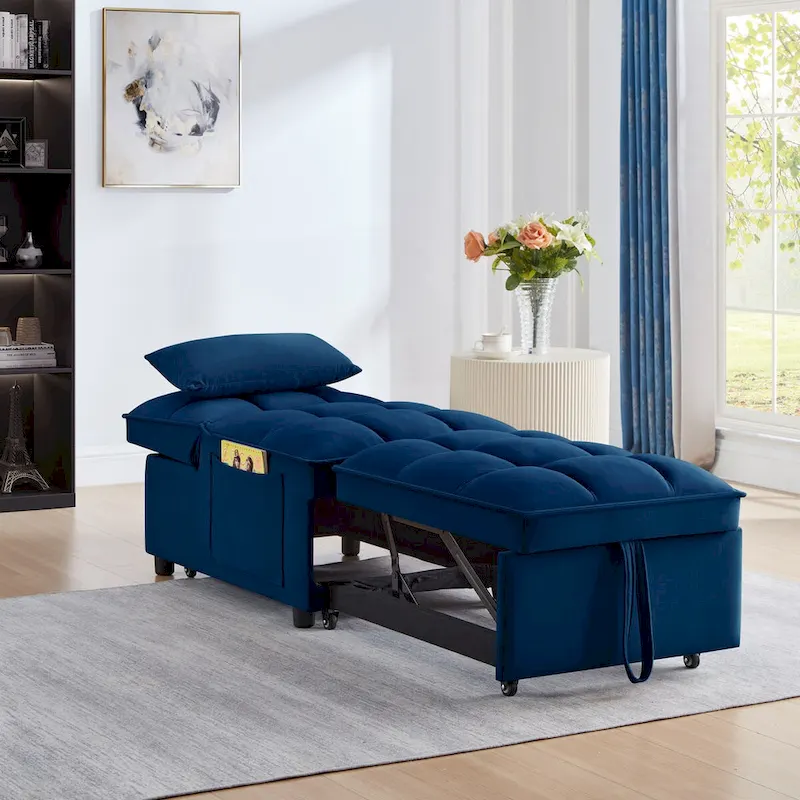 Convertible Recliners with Adjustable Backrest, Pillows and Pockets