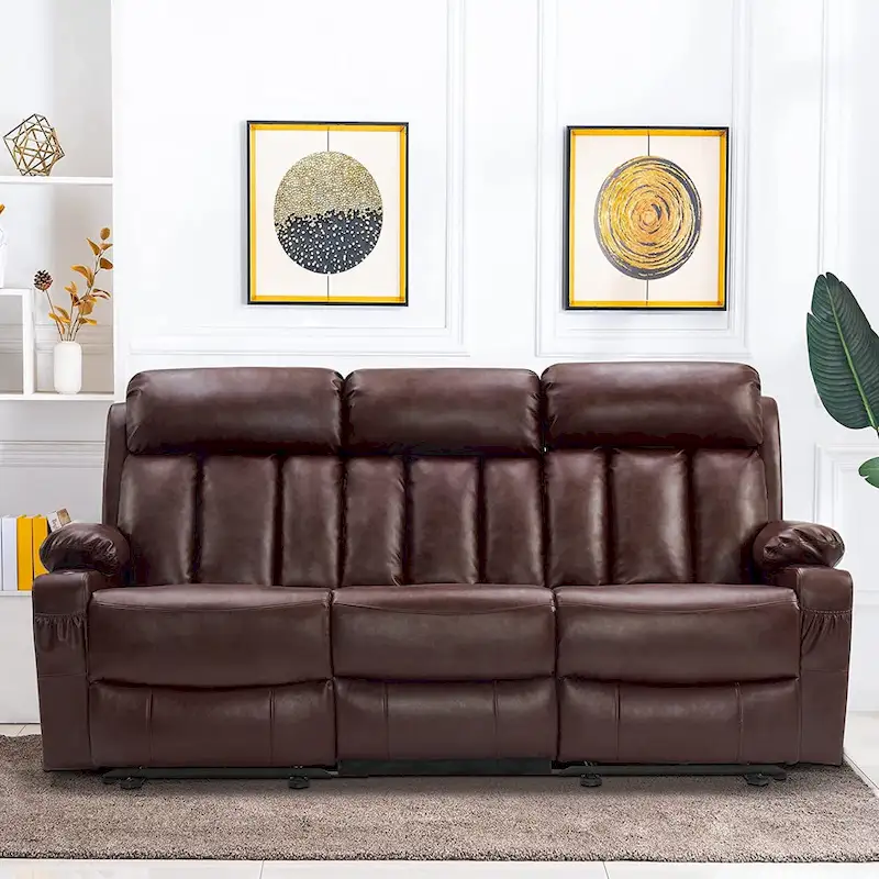 MCombo Electric Power Reclining Sofa with Heat & Massage, Faux Leather 6095/6075/6077