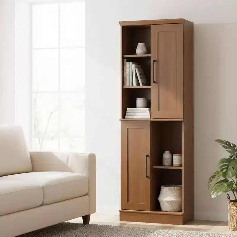 Wood Storage Cabinet with Adjustable Shelves and Doors