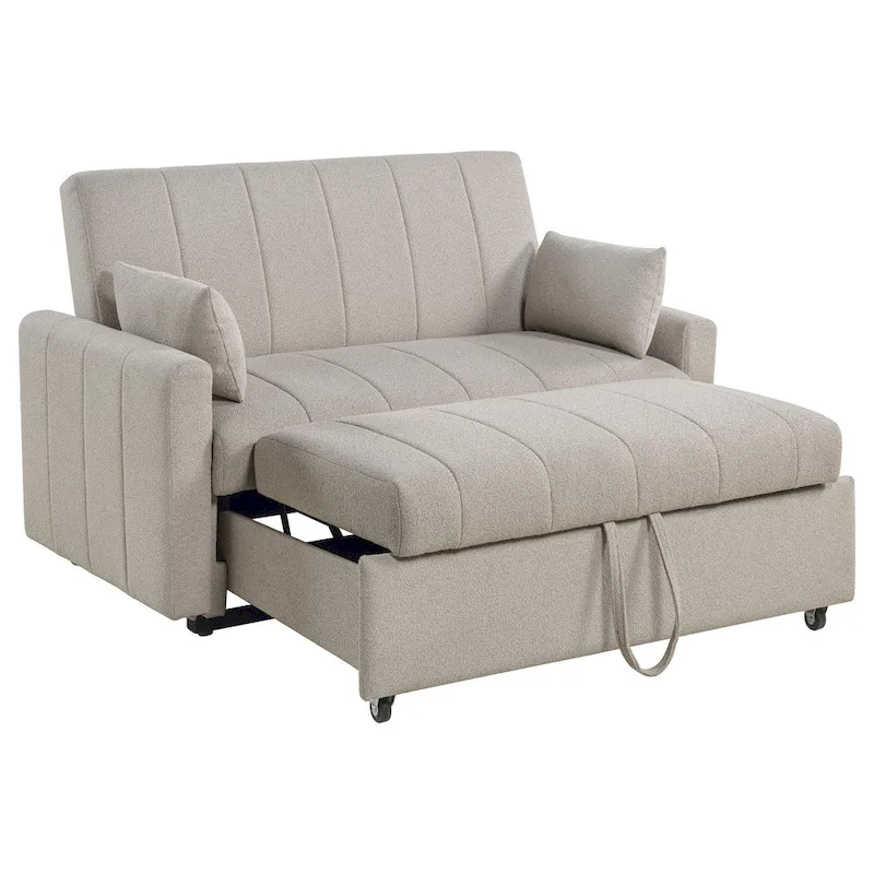 Porta Sleeper Sofa Bed, Latte Ivory Boucle Fabric, Full Size, 60 Inch