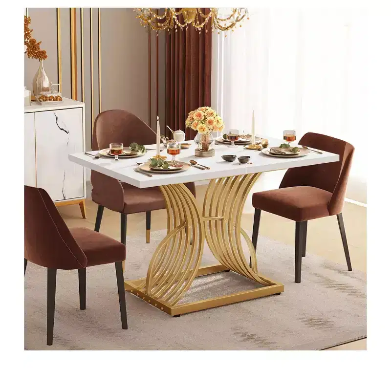 47 Inch Modern Rectangular Dining Table for 4 People ,Kitchen Dinner Table with Geometric Leg Design and Solid Tabletop For Dining Room