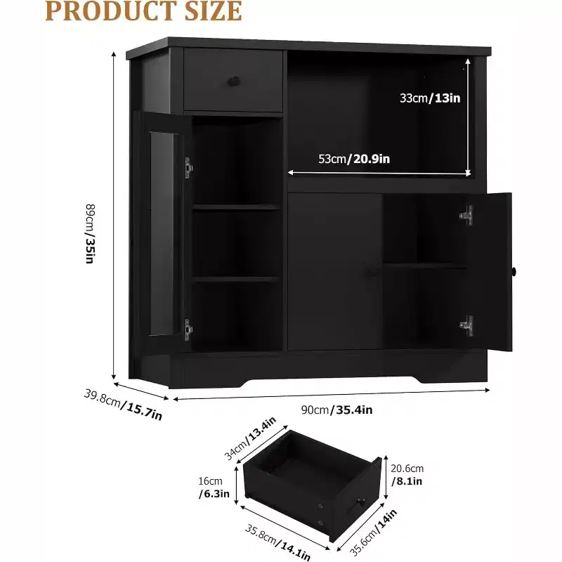 Storage Cabinet with Adjustable Shelves & Microwave Stand, Buffet Sideboard with Drawer, Single and Double Doors for Kitchen, Dining Room
