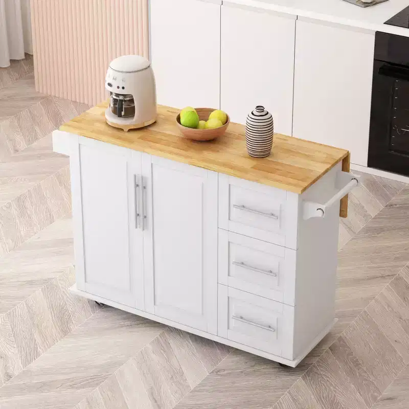 Kitchen Island with Drop-Leaf Countertop & Drawers,Mobile Rolling Kitchen Cart with Racks,Storage Cabinet Folding Dining Table