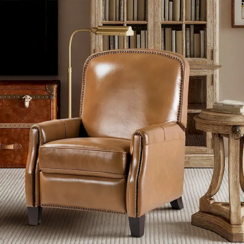Gladis Modern Retro Genuine Leather Recliner with Nailhead Trim by HULALA HOME