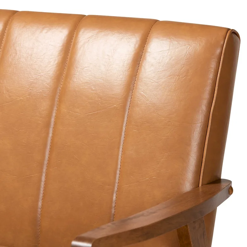 Nikko Tan Faux Leather and Walnut finished Wood Sofa