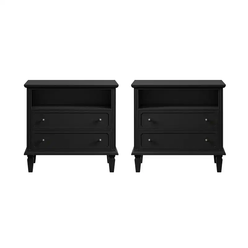 Davide 2 - Drawer Solid Wood end table Transitional end table Set of 2|KARAT HOME