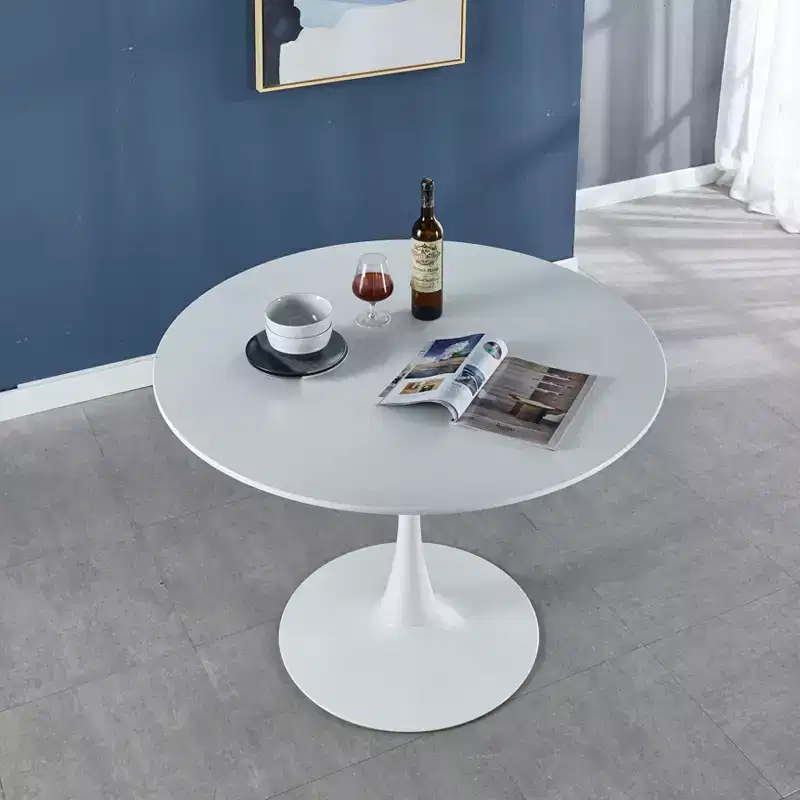 42.1-inch Tulip Table with Round MDF Table Top and Metal Legs, for 4-6 People, Also Functions as Coffee Table