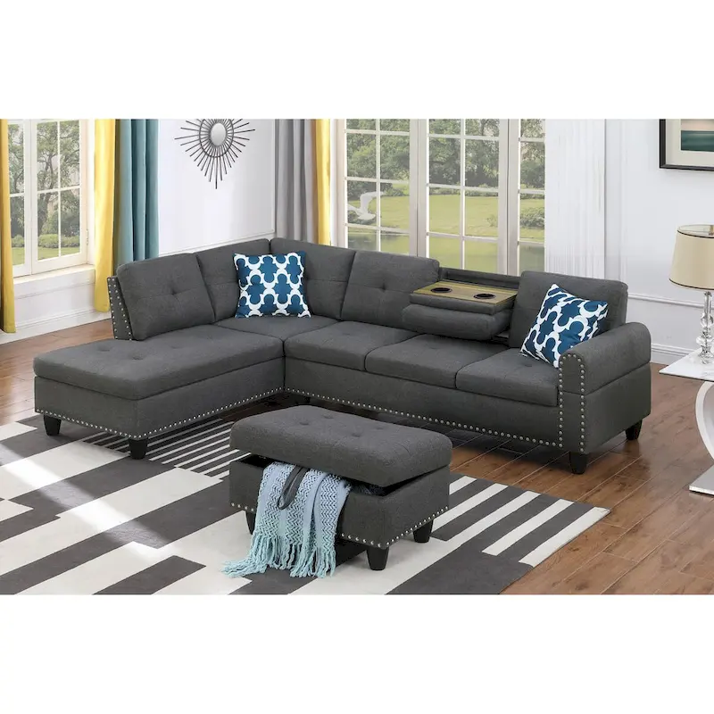 Alger 98-inch Wide Left Hand Facing Sofa with Chaise and Ottoman - 98W x 71D x 33H