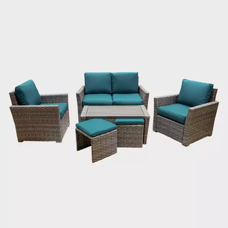 Leisure Made Newton 6pc Wicker Seating in Peacock Fabric