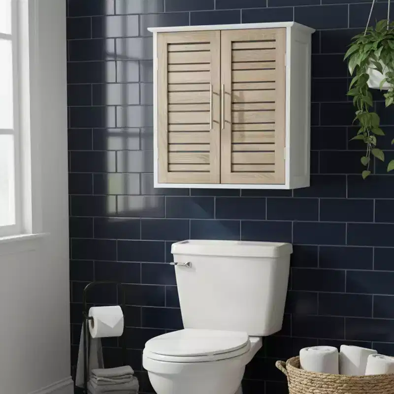 Wall Mounted Bathroom Medicine Cabinet Two Louvered Doors 20.5 x 21.7 x 8.7 in MDF with Sturdy Interior Shelf