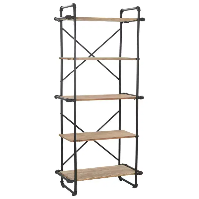 Industrial Bookshelf, Solid Firwood and Steel Wall Bookcase Storage Standing Shelf