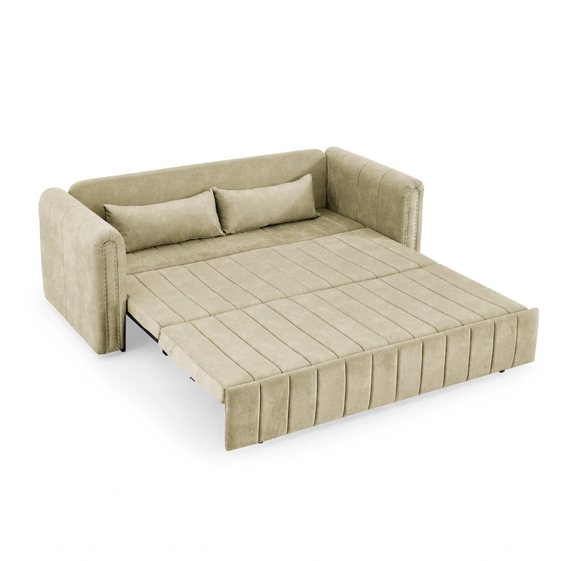 Modern 68 Foam 3 in 1 Pull-Out 3-seaters Bed Sleeper Sofa with Copper Nails and Two Drawers