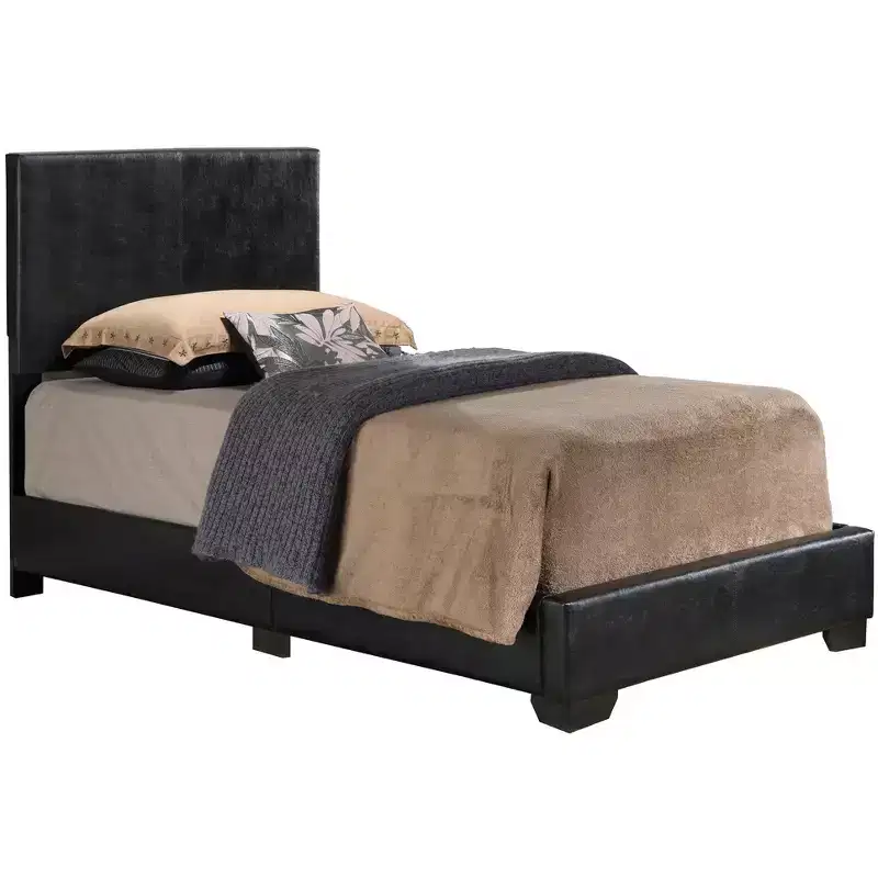 Twin Upholstered Panel Bed, Faux Leather, Simple Design, Box Spring Required