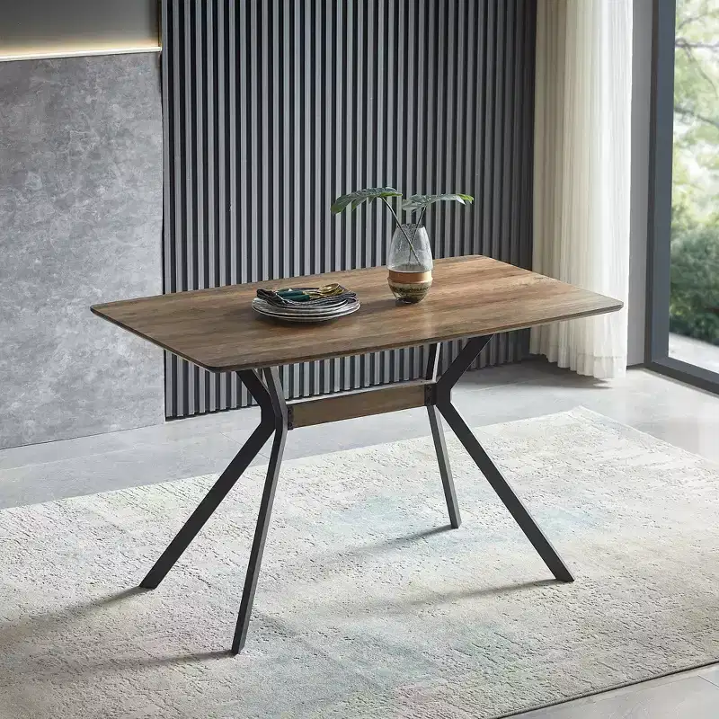 Okak Modern Dining Table 47 Minimalist Wood Table Metal Shelf Metal Heat Transfer Legs for Dining Room Kitchen Office