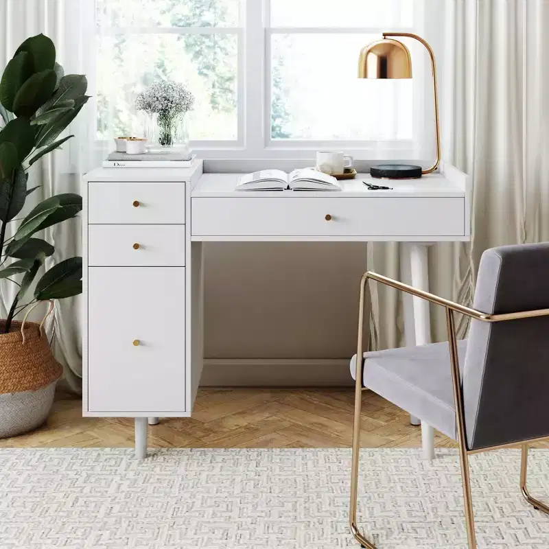42 Daisy Wood Vanity Desk with Drawers Matte White/Gold - Nathan James
