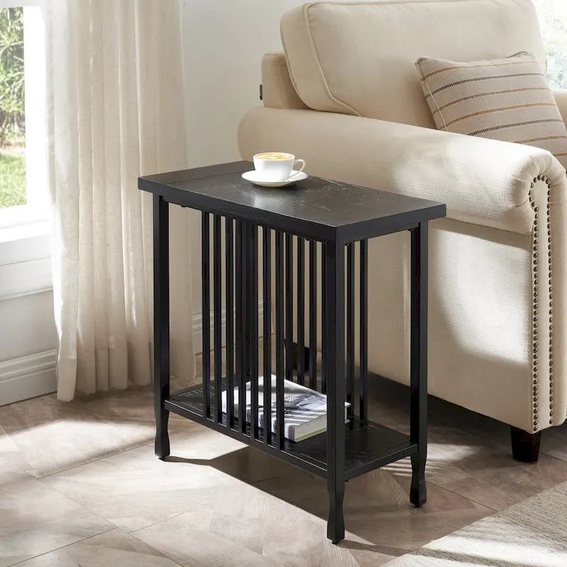 Peter Matte Black Slatted Narrow Chairside Table