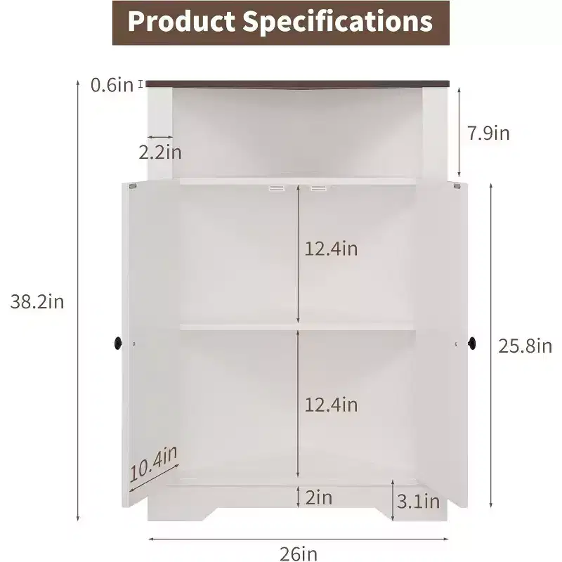 Corner Storage Cabinet, Farmhouse Small Floor Corner Cabinet with Door & Adjustable Shelf, Narrow Organizer for Bathroom, Kitchen or Living Room