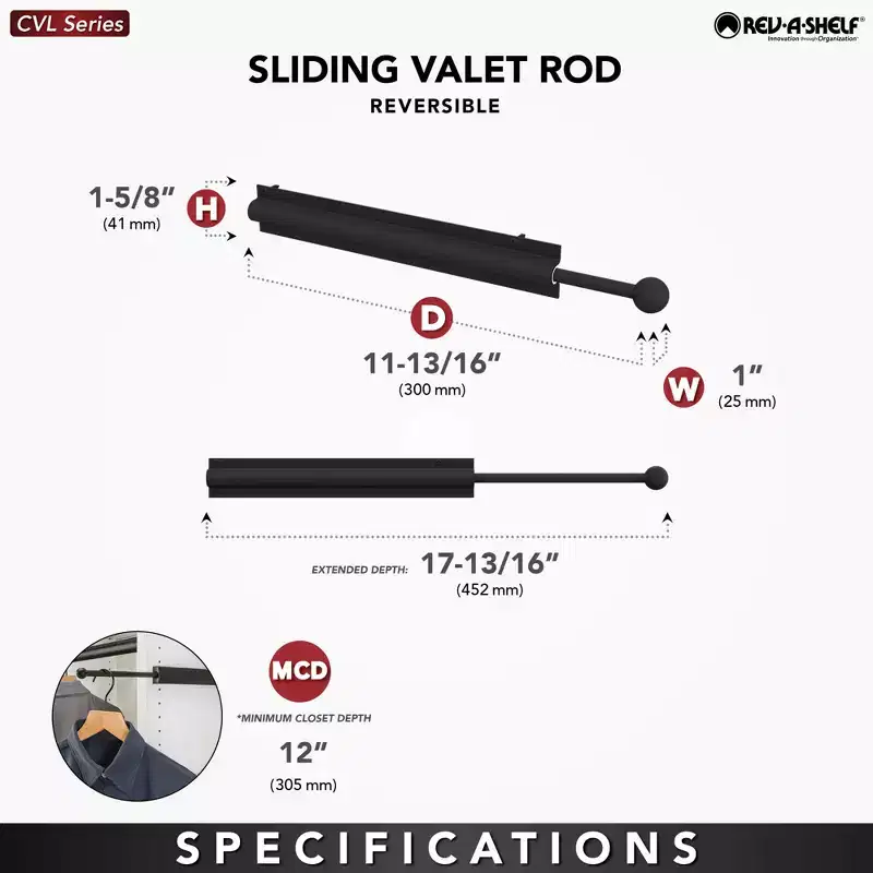 12-Inch Extendable Metal Closet Valet Clothes Rod