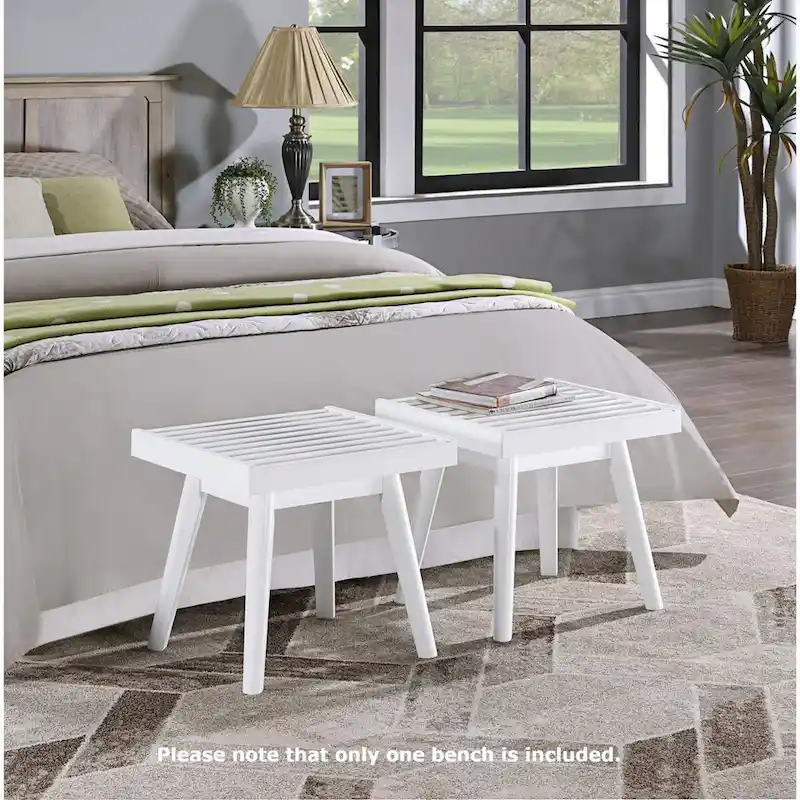 Roundhill Furniture Larwich Solid Wood Slatted Bench, White - 19W x 16.50D x 17.50H