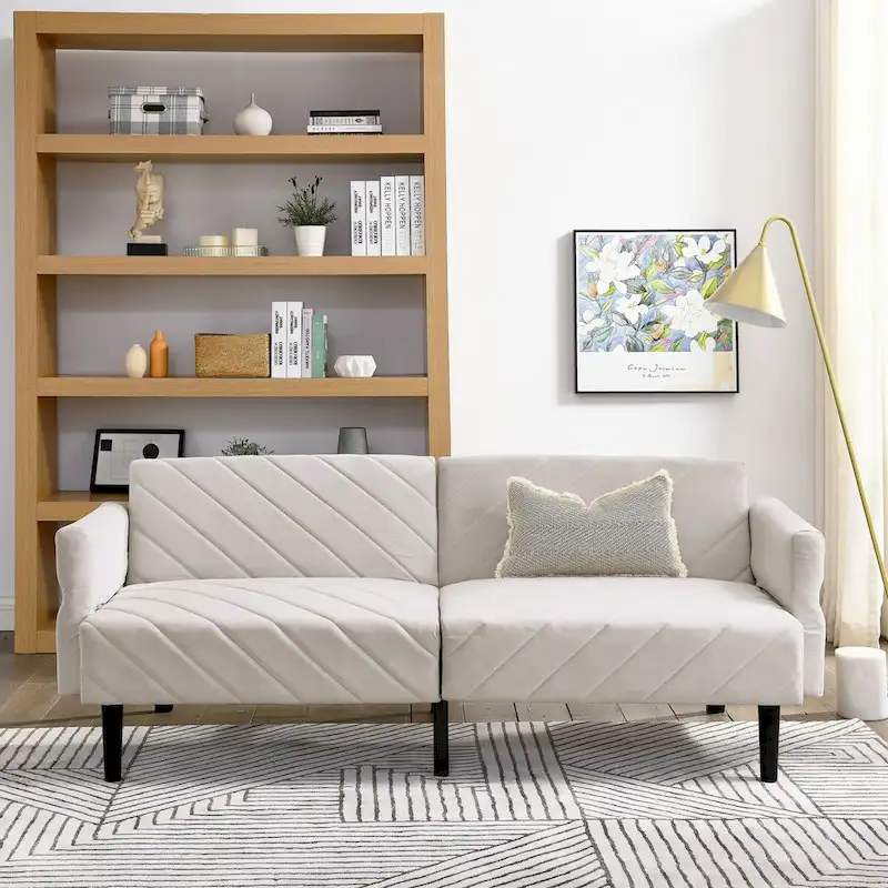 87 Velvet Convertible Folding Sofa Bed with Adjustable Armrests