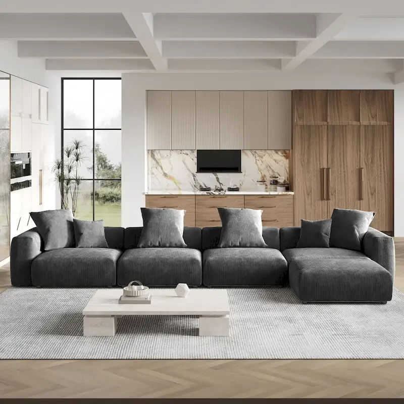 181Oversized Corduroy Sectional Sofa Couch with Ottoman, L Shaped Convertible Couch Deep Seat Couches for Modern Living Room
