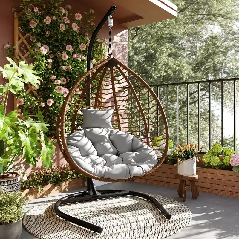 Whisen Hanging Hammock Chair with Stand, Egg Swing Chair with Iron Frame and Cushion & Headrest