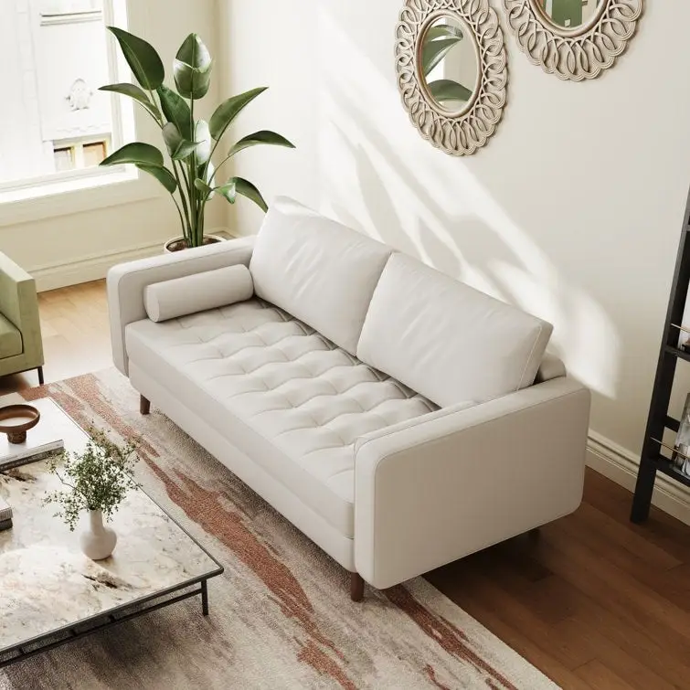 Stateside Upholstered Leather Square Arm Sofa Couch 70