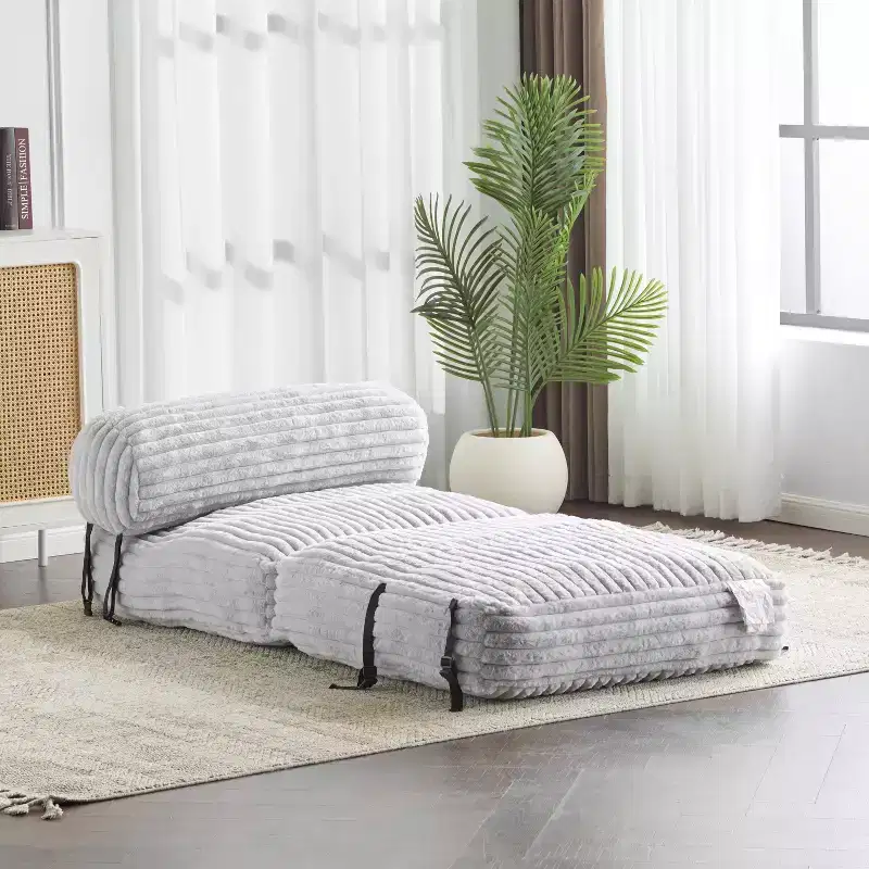 Christopher Knight Home Maegan Modern Foldable Faux Fur Bean Bag Convertible Lounge Bed with Pillow