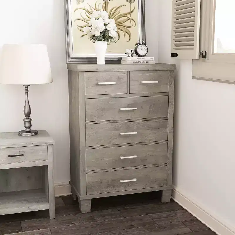 6 Drawers Dresser for Bedroom, 45 Tall Grey Chests of Drawers with Storage, Wooden Dresser for Closet for Bedroom, Living Room, Entryway