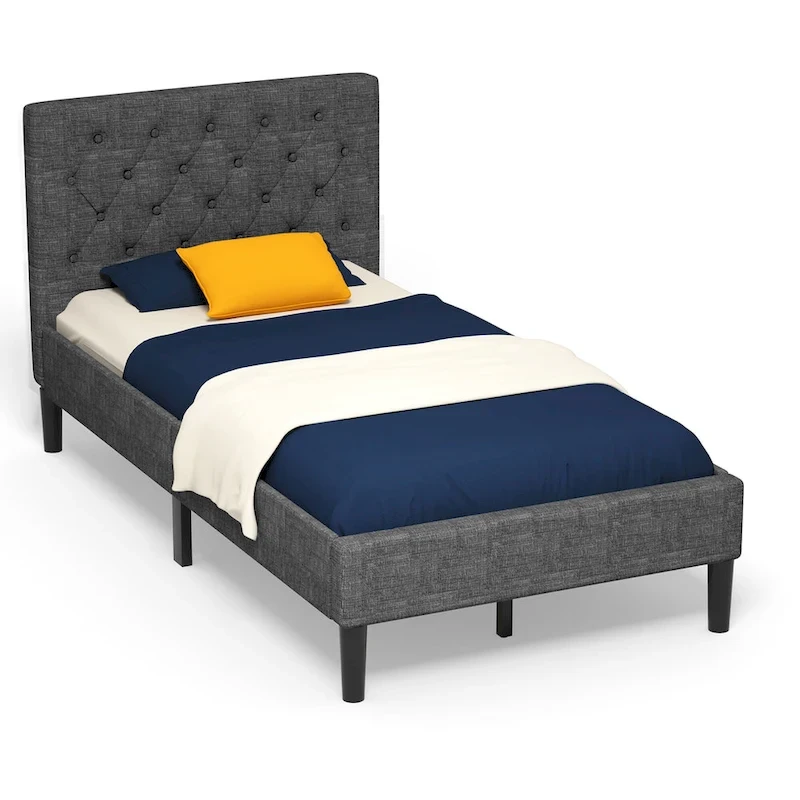 Costway Twin Upholstered Bed Frame Diamond Stitched Headboard Wood