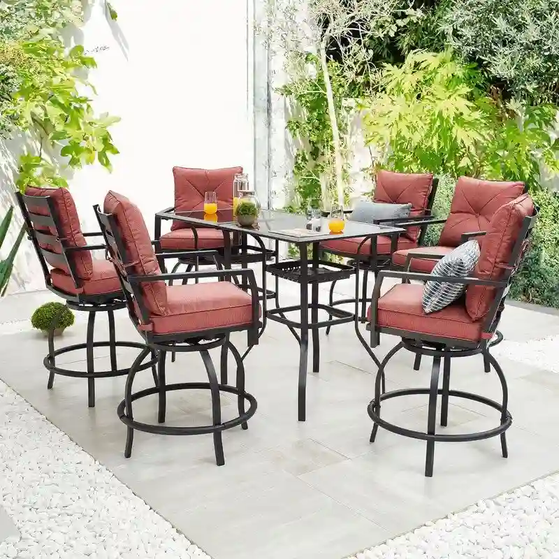 Patio Festival 8-Piece Outdoor Bistro Dining Set with Red Cushions