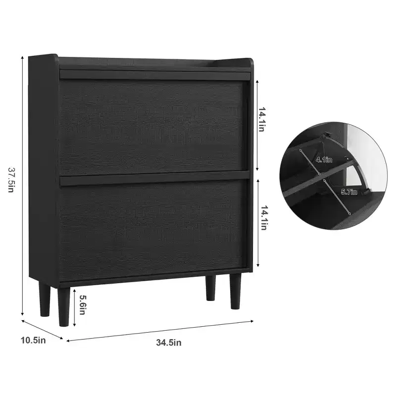 Shoe Cabinet with Flip Drawers, Modern Shoe Storage for Entryway, Wooden Shoe Cabinet with Adjustable Shelf