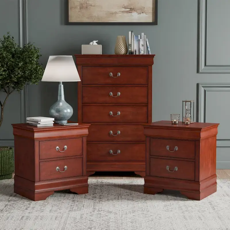 Furniture of America Devi Traditional 3-Piece Solid Wood Nightstand and Chest Set