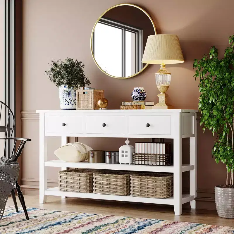 Whisen Modern Design Console Table with 3 Drawers and 2 Open Shelves