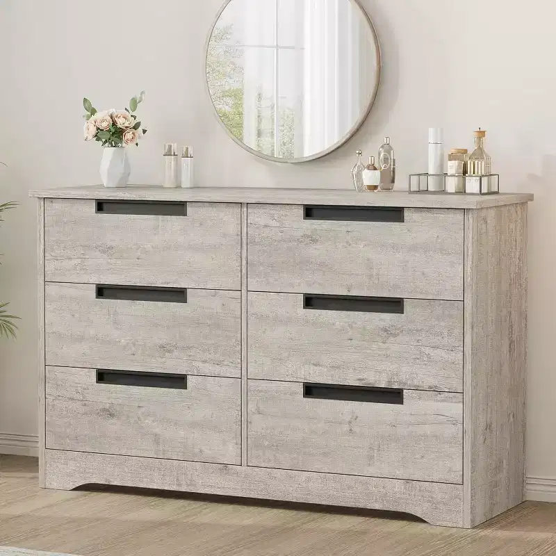 Embedded-handle design six-drawer cabinet, a space-saving compact storage unit ideal for living rooms and hallways.