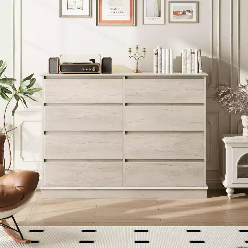 8 Drawer Dressers for Bedroom, Chest of Drawers with Deep Drawers, Large Double Dresser for Closet with Wide Top, Horizontal Wooden Dresser