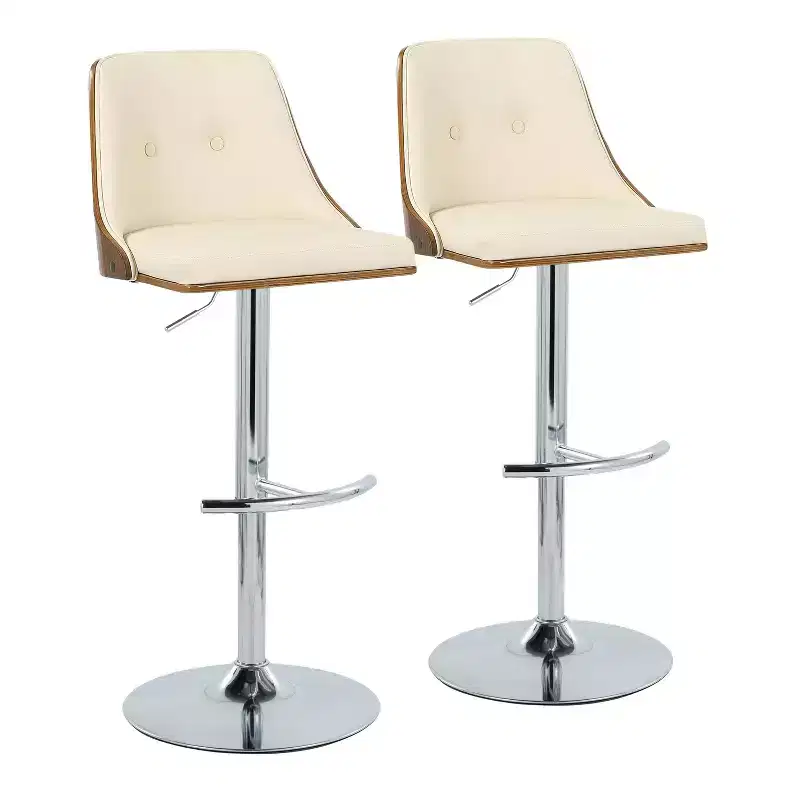 Set of 2 Adjustable Height Barstools with Swivel, Faux Leather, Footrest
