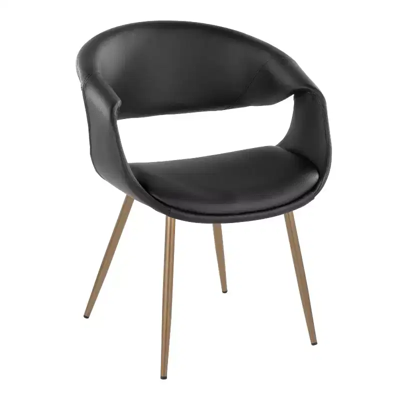 LumiSource Set of 2 Curvo Upholstered PU Chair Antique Copper Metal/Black