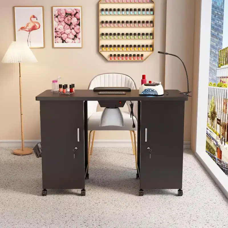 Metal Manicure Table, Double-Door Storage Nail Desk, Professional Workstation for Salon Studio