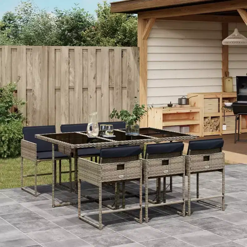 vidaXL Patio Dining Set Set of 6 Grey, Navy Blue, Black