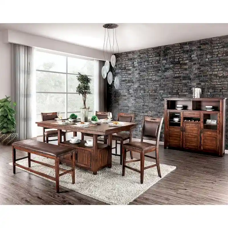 Furniture of America Rainier Rustic 75-inch Walnut Counter Height Table