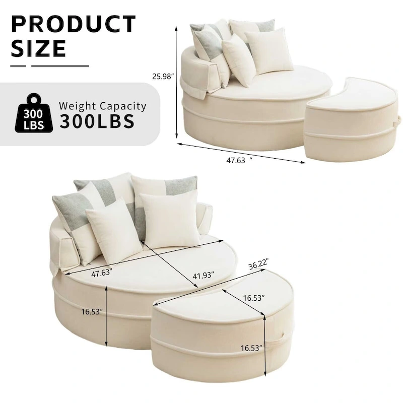 Modern Round Barrel Accent Chair with Ottoman - Velvet Lounge Sofa