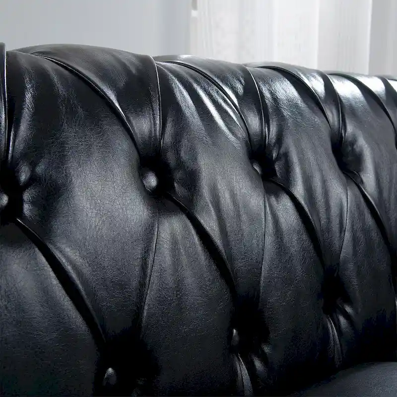 84.65 Chesterfield Tufted Faux Leather Sofa with Rolled Arms